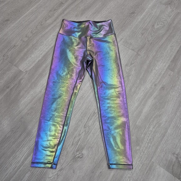 Zyia Active Leggings Womens 6-8 Blue Mermaid Luxe High Rise Iridescent 7/8 Shine - Picture 2 of 9